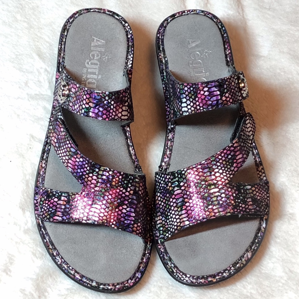 Alegria "Loti" Leather Triple Strap Wedge Sandals